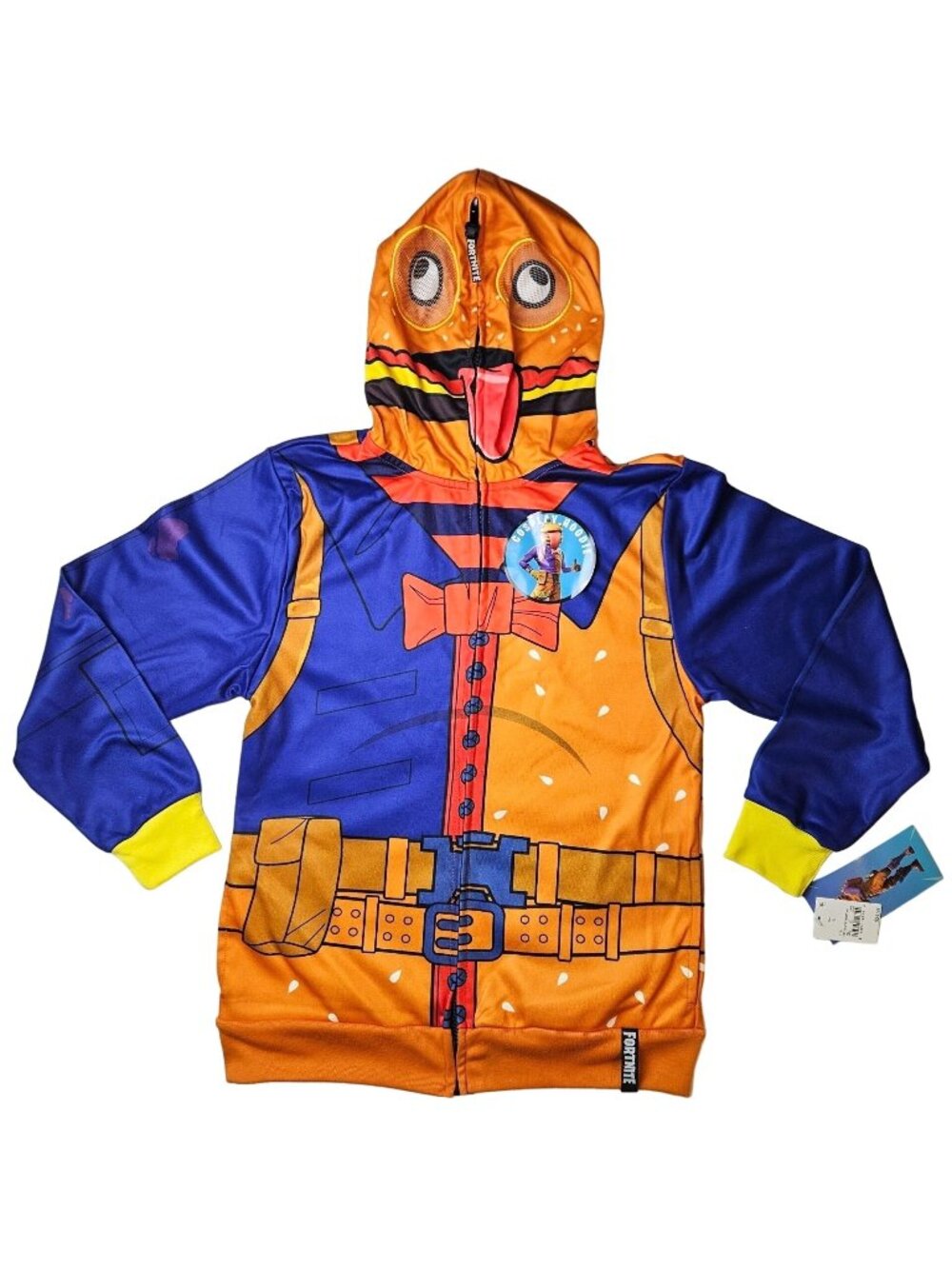 Fortnite Beef Boss Boys Zip-Up Hoodie Size Large Fun Graphics Hood Mask Cosplay